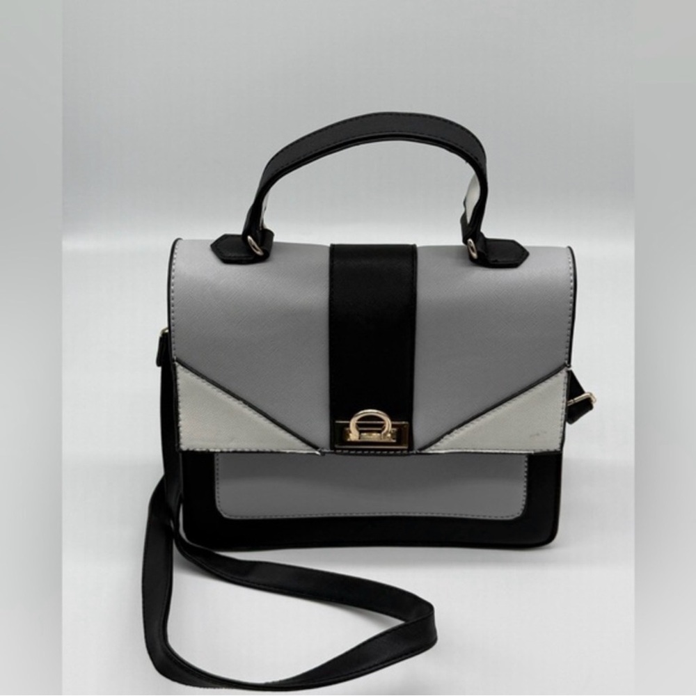 Ardene Colorblock Crossbody Shoulder Bag Black Gray White Gold Hardware